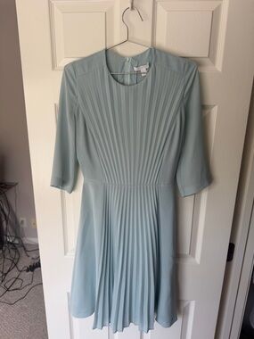 Hugo Boss Soft Light Blue Pleated Midi Dress